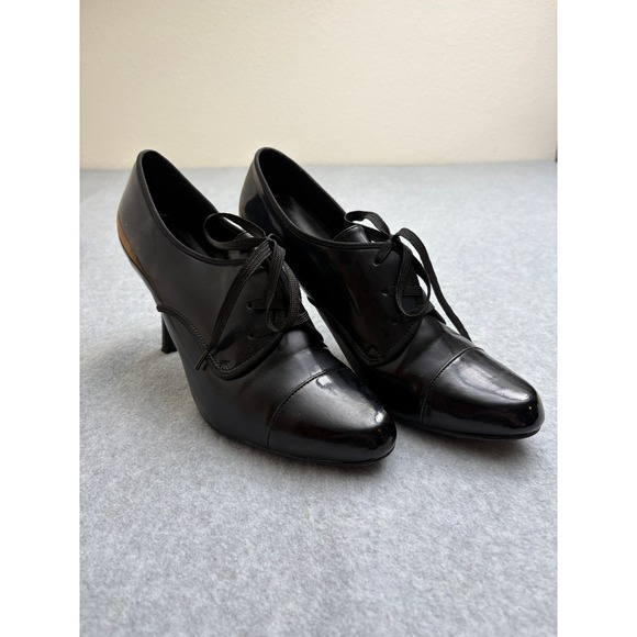 Fioni Shoes - Fioni Womens Black Patent Lace Up Oxford Heels Cap Toe Stiletto Pumps Size 12